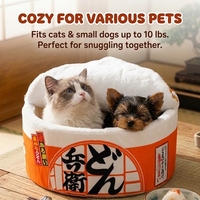 Lit pour chat en forme de bol de ramen japonais, mignon et moelleux, en peluche douce, nid douillet et chaud pour animaux de compagnie, fournitures pour animaux