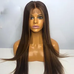 Custom 4X4 Silk Base Full Lace Human Hair Wig Highlight Color PrePlucked Silky Straight Silk Top Wigドロップ無料