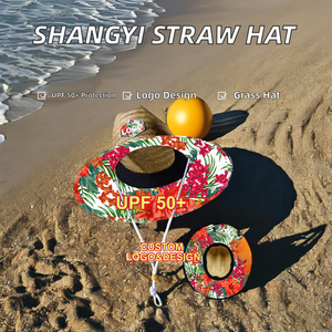 Chapeau de paille d'été Hibicus Flowers Print Casual Daily Sports Travel Fishing Panama Hat <span class=keywords><strong>Southern</strong></span> <span class=keywords><strong>California</strong></span> Lifeguard Style - Product Image 2