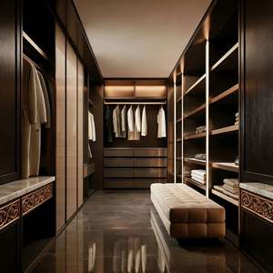 BALOM Customized Modern Bedroom Walk in Closet System White Built in <b>Wardrobe</b> Gold Handle Movable Combination Closet Furniture - Product Image 6