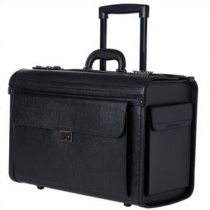 Genuine Leather High-quality 16" Spinner Trolley <b>Case</b> Lock Wheels Classic Aircraft Crew Business Package Black <b>Pilot</b> Luggage - Product Image 3