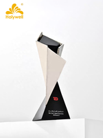 Trophée Géométrique Créatif en Métal Plié Holywell 2026, Nouvelle Arrivée, Premium, Argent, Base Noire, Étanche, Gravé
