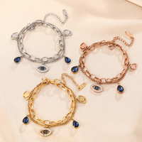 Bracelet en gros Chancy Fashion INS Style plaqué or, chaîne épaisse à double couche, yeux de démon bleus pour unisexe