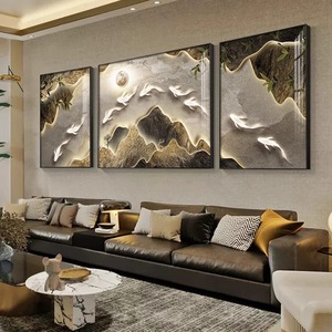 LuxuryLiving Room decoración del hogar pinturas moderno minimalista sofá Fondo pared cristal porcelana diamante tríptico - Product Image 2