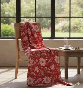 Tissu en coton biologique imprimé à la main, léger, tissé, à motifs floraux et de feuilles, pour rideaux, ameublement et décoration intérieure, prix de gros - Product Image 3