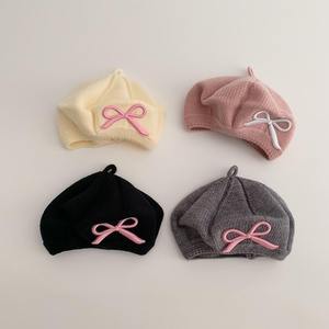 Béret pour bébé, <span class=keywords><strong>bonnet</strong></span> <span class=keywords><strong>tricot</strong></span>é d'hiver pour tout-petits avec joli nœud, chapeau français pour petites filles de <span class=keywords><strong>6</strong></span> <span class=keywords><strong>mois</strong></span> à 4 ans - Product Image 2