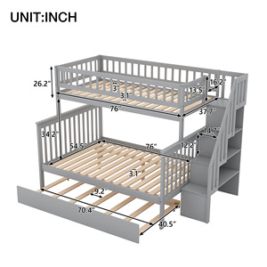 เตียงสองชั้นไม้สีเทาพร้อมบันไดและลิ้นชักเก็บของสำหรับห้องนอนเด็ก - Product Image 3
