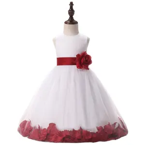 3D Flower Prom Dress Jewel Sleeveless Birthday Long Ball Gowns with Sash White Flower Girl Dress