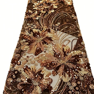 Tissus en dentelle brodée de sequins floraux de luxe écologiques de haute qualité 100% polyester Marque <span class=keywords><strong>AWIN</strong></span> Largeur 135-140 cm pour femmes - Product Image 5