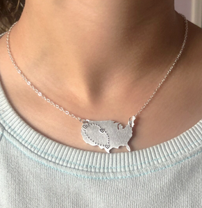 Long Distance Necklace Friendship Handstamped Us Map Aluminum <strong>Usa</strong> Map Necklace Custom Long Distance Relationship <strong>Jewelry</strong> - Product Image 5