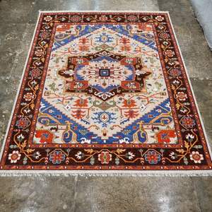 Alfombra Oushak de Lana/Seda Anudada a Mano, Diseño Geométrico Persa, Ecológica, Antibacteriana, para Sala de Estar, Dormitorio, Habitaciones Juveniles - Product Image 1