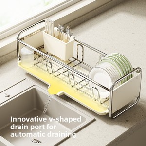 Escurridor de Platos <span class=keywords><strong>Estrecho</strong></span> de Acero al Carbono MIXWARES para Tazones, Platos y Cubiertos, Escurridor de Cocina que Ahorra Espacio con Bandeja de Drenaje - Product Image 3