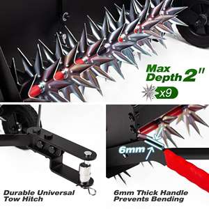 Aireador de césped manual multifuncional de alta resistencia de 40 pulgadas/100 cm, esparcidor de compost remolcable, negro, garantía de 3 años - Product Image 4