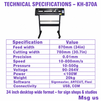 Plotter de corte automático de vinilo KH-870A de 720 mm (28 pulgadas) y 870 mm (34 pulgadas) para pegatinas, calcomanías, termoimpresión y fabricación de letreros