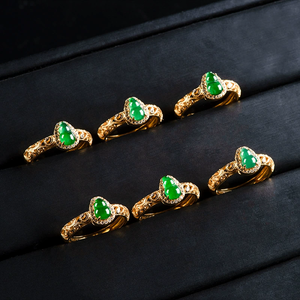 S925 <b>silver</b> <b>ring</b> <b>set</b> with natural A-grade jadeite emerald green conch ice-grade jade, a fashionable and simple <b>ring</b> for women. - Product Image 3