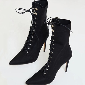 Lace up Short Women <b>Boots</b> Thin High Heel Big Size 43 Fashion American Style <b>Boots</b> High Heel Pointed Toe Sexy - Product Image 5