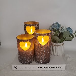 Flamme 3D clignotante <span class=keywords><strong>LED</strong></span> <span class=keywords><strong>bougie</strong></span> à piles conception d'écorce de <span class=keywords><strong>sapin</strong></span> artificiel <span class=keywords><strong>pour</strong></span> la décoration de la maison en plastique - Product Image 1