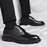 Chaussures habillées basses en cuir noir pour hommes, style britannique, pour l'automne et le printemps, respirantes et élégantes, idéales pour le quotidien et les costumes.