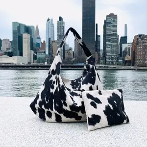 En gros Grande Capacité Femmes Fourre-Tout D'épaule Sac À Main Personnalisé Vache Impression de peau de Vache Sac À Main