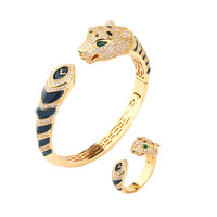 Nouvel ensemble de bracelet et bague de luxe plaqué or avec zircon et imprimé léopard pour anniversaire, OEM et ODM disponibles, en stock, vente en gros