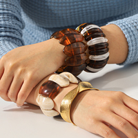 Bracelet élastique tendance KITI en résine et acier inoxydable plaqué or 18 carats, motif tortue, bijou fantaisie en acrylique