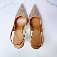 Chaussures à talons hauts marron en cristal pour femme H158-750 ZA 2024, à bout pointu, pour le bureau, à bouche peu profonde, pour l'extérieur, talons d'été pour femme