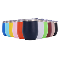 Mug à vin isotherme double paroi 360 ml en acier inoxydable 304 de qualité alimentaire, forme œuf, couvercle anti-fuite, impression dégradée mate, logo personnalisé