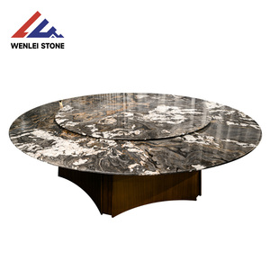 Table à manger ronde en marbre noir et blanc Wenlei Natural Silver Fox, table en <span class=keywords><strong>pierre</strong></span> moderne de luxe <span class=keywords><strong>avec</strong></span> plateau tournant intégré pour <span class=keywords><strong>la</strong></span> maison - Product Image 2
