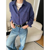 Chemise à manches longues en coton, style rétro JGG, à rayures contrastées, col à revers, coupe ample, nouvelle collection printemps, Sn8627