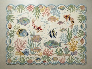 Alfombra de Lana Hecha a Mano con Diseño de Peces Koi, Inspirada en Acuarios, con Borde Festoneado, para Cuarto de Niños, Dormitorio, Sala de Juegos, Hogar - Product Image 3