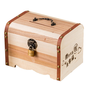 Tirelire en bois massif rétro en forme de tambour pour enfants, coffre au trésor à grande capacité avec serrure - Product Image 4