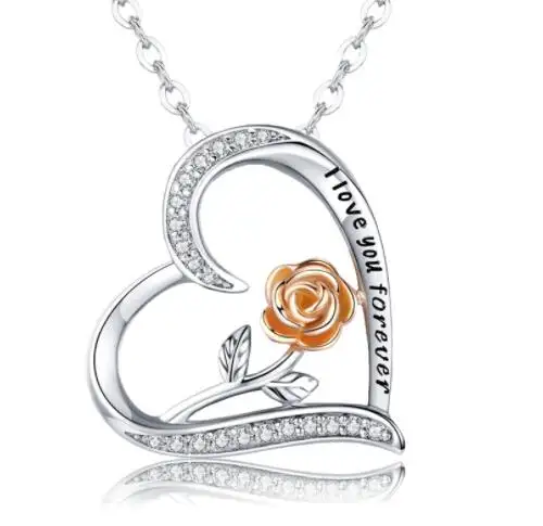 New Jewelry Gift Necklace I Love You Forever Letter Rose Heart Necklace for Girls Wife Valentine
