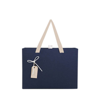 Boîte cadeau de luxe en lin bleu marine avec texture, logo personnalisé en feuille d'or, intérieur rose, pour bijoux, cosmétiques, parfums