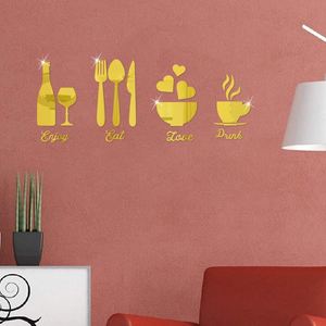 Acrylic Wine Glasses & Cutlery Set with 3D <b>Wall</b> <b>Stickers</b> Creative Self-Adhesive Mirror Decals for Living Room Dining Room <b>Decor</b> - Product Image 3