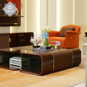 Karois — table basse carrée rétro, pieds courts, chêne bois, avec dessus en marbre et dessus en granit - Product Image 5