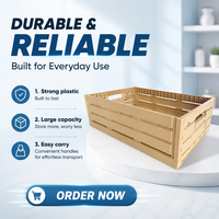 Caisse en plastique pliable gain de place, aspect bois, pliable à plat, ventilée, empilable, réutilisable, pour manutention