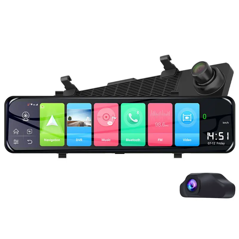 12 "Màn hình LCD GPS Tracker 4 Gam Xe hộp đen streaming phương tiện truyền thông gương chiếu hậu Android 8.1 Navi Bluetooth Xe DVR Dash Cam
