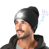 Bonnet tricoté lumineux et chaud pour l'hiver avec lampe frontale intégrée, idéal pour le sport, rechargeable, compatible musique sans fil 5.0