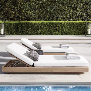 Chaise longue de luxe moderne en bois de teck Chaise longue d'extérieur pour hôtels Beach Clubs Resorts Real Estate Courtyards-Style français - Product Image 6