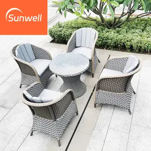 Foshan direct patio garden furniture dinner set outdoor PE rattan wicker metal aluminum chair and table set for coffee shop