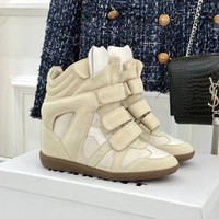 Chaussures de sport décontractées montantes pour femme en cuir véritable, style euro-américain, avec talon compensé et rehaussement invisible de 5 cm
