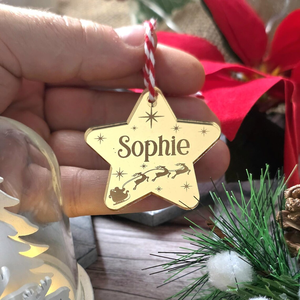 Ornamento Natalizio <span class=keywords><strong>a</strong></span> Stella in Acrilico Specchiato Multicolore Personalizzato, Slitta di Babbo <span class=keywords><strong>Natale</strong></span> Incisa, Regalo per le Feste, Decorazione <span class=keywords><strong>da</strong></span> Appendere all'Albero di <span class=keywords><strong>Natale</strong></span> - Product Image 1