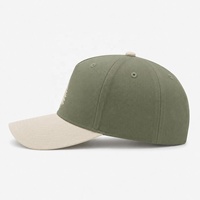 Casquette de baseball en gros à 5 panneaux, bicolore, en sergé de coton épais, corps structuré, logo imprimé, visière courbée, fermeture à pression en plastique