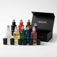 Flacon d'huile d'attar en verre de 12 ml avec boîte cadeau et applicateur roll-on pour huile de parfum d'aromathérapie, marque privée, vente en gros