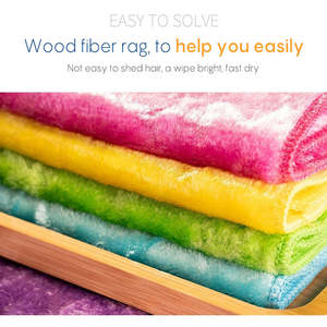 Ménage facile enlèvement d'huile fibre de <span class=keywords><strong>bois</strong></span> torchons dégraissage facile Double épaissi fort absorbant l'eau tampon à récurer - Product Image 3