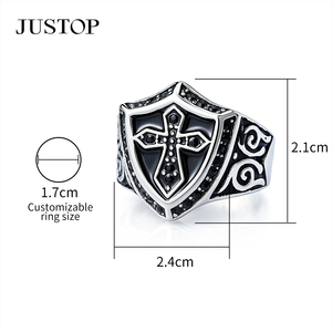 Bague de cocktail JUSTOP pour homme en acier inoxydable, motif crâne, plaqué argent antique, 2,3 cm, style punk, taille personnalisable - Product Image 2