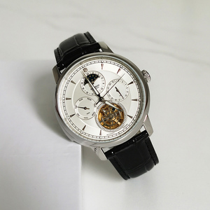 Luxury Men's Stainless Steel <b>Automatic</b> Mechanical Watch With Tourbillon Moon Phase Week Calendar Leather Strap 42mm Round Dial - Product Image 1