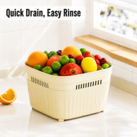 Passoire PP double couche avec bassin pour fruits et légumes, panier d'égouttage, 3 tailles, couvercle inversé, grande cuisine, vente en gros