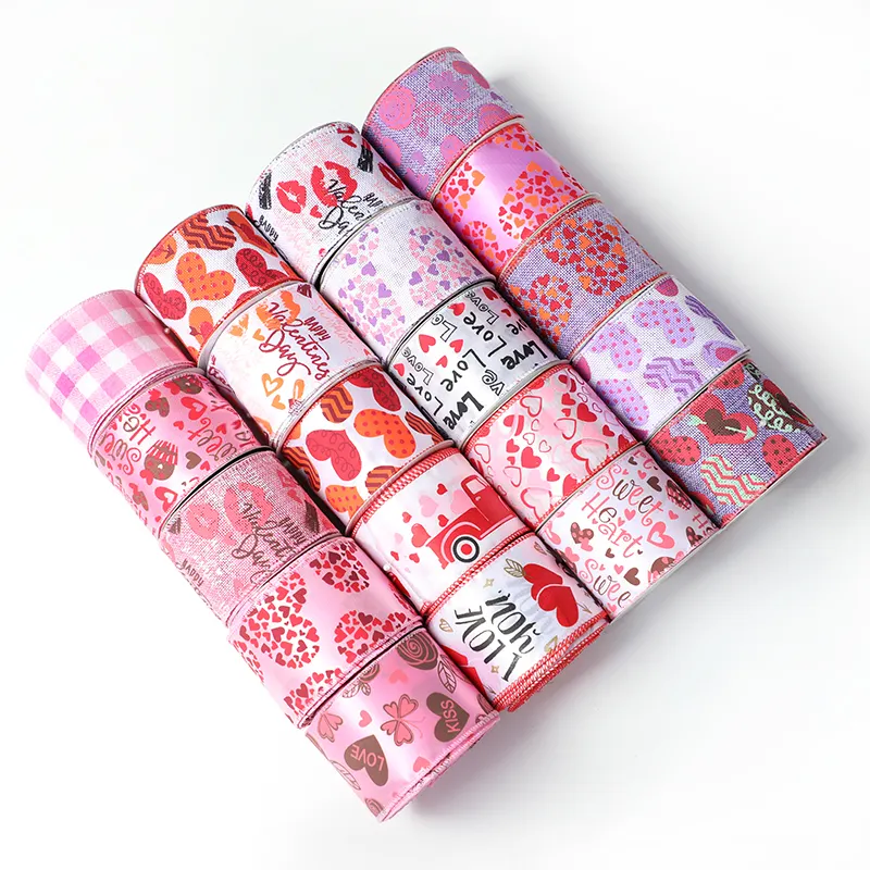 New Design Custom Printed Ribbon 2.5 Inch Love Heart Valentine's Day Ribbon For Wedding Tanabata Gift Wrapping