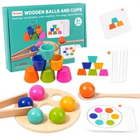 Juego de Reconocimiento de Colores del Arcoíris Montessori para Niños, Juguete Educativo Temprano con Cuentas de Madera, Bolas y Vasos para Emparejar
